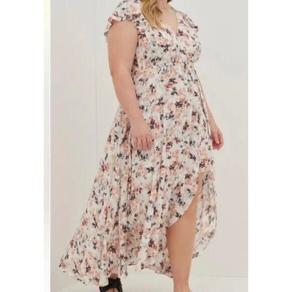 Torrid Gauze Walk-Through Maxi Dress Tie-Back Short Sleeve Floral Print Women 3X - Picture 1 of 10